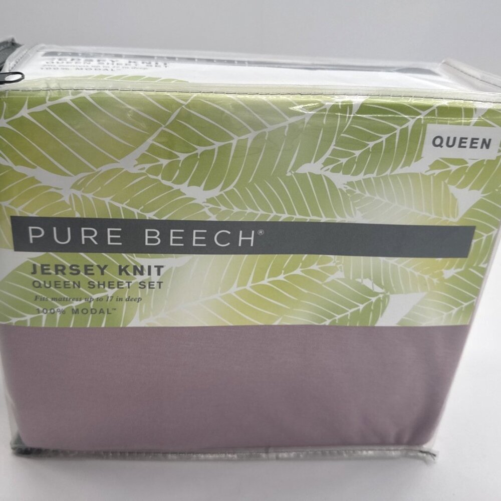 Pure Beech Jersey Knit Sheet Set QUEEN 100% Modal Lilac Soft 4 Piece Set NEW